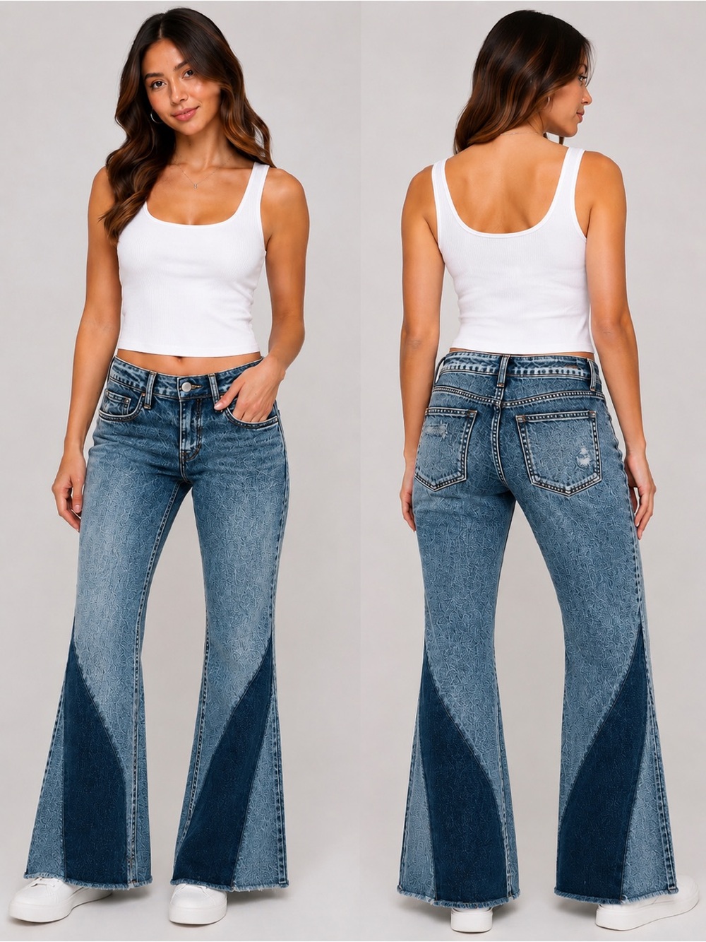 Flying Monkey Black Label Two Tone Flare Raw Hem Jeans Size 25 NWT